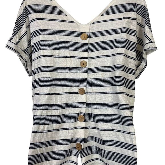 CHRISTIAN SIRIANO NEW YORK 100% Linen Striped Short Sleeve Button Back Top sz M - Picture 12 of 16
